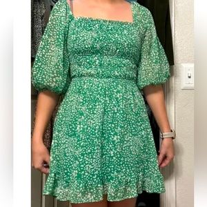 Sienna Sky Green Floral Puff Sleeved Babydoll Dress